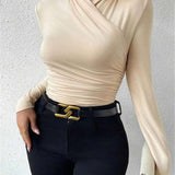 Şık Kruvaze Detaylı Bej Bluz