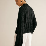 Siyah Örgü Desenli Metal Detaylı Kazak