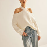 Çapraz Sırtlı Omuz Açık Triko Kazak