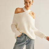 Çapraz Sırtlı Omuz Açık Triko Kazak