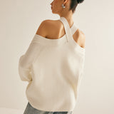 Çapraz Sırtlı Omuz Açık Triko Kazak