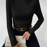 Şık Kruvaze Detaylı Bej Bluz