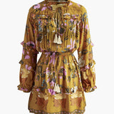 Boheme Baskılı Volanlı Rahat Elbise