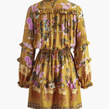 Boheme Baskılı Volanlı Rahat Elbise