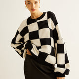 Renk Bloklu Dama Tahtası Kazak