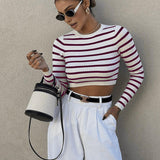 Elena Çizgili Crop Bluz