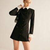 Siyah ve Beyaz Kontrast Detaylı Mini Blazer Elbise
