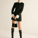 Siyah ve Beyaz Kontrast Detaylı Mini Blazer Elbise