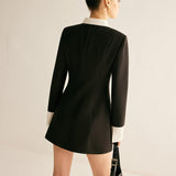 Siyah ve Beyaz Kontrast Detaylı Mini Blazer Elbise