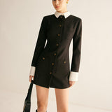 Siyah ve Beyaz Kontrast Detaylı Mini Blazer Elbise