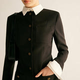 Siyah ve Beyaz Kontrast Detaylı Mini Blazer Elbise