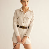 Faydalı Düğmeli Kemerli Elbise