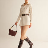 Faydalı Düğmeli Kemerli Elbise