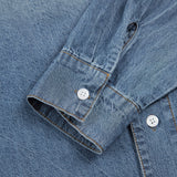 Asimetrik Yaka Denim Crop Gömlek