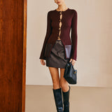 Metal Düğmeli Skinny Örgü Üst