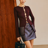 Metal Düğmeli Skinny Örgü Üst