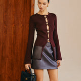 Metal Düğmeli Skinny Örgü Üst