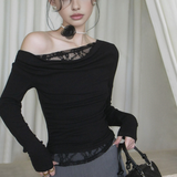 Asimetrik Yaka Dantel Panelli Bluz