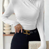 Şık Kruvaze Detaylı Bej Bluz