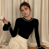 Siyah İnci Detaylı Fırfır Kol Triko Kazak