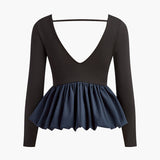 Fiyonk Detaylı Uzun Kollu V Yaka Bluz