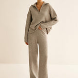 Gri Örgü Detaylı Rahat İkili Takım