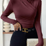 Şık Kruvaze Detaylı Bej Bluz