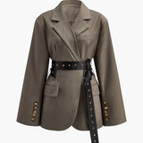 Kemerli Retro Düğmeli Blazer