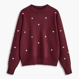 İşlemeli Kalp Büyük Boy Örgü Kazak