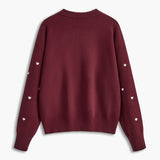 İşlemeli Kalp Büyük Boy Örgü Kazak