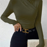 Şık Kruvaze Detaylı Bej Bluz