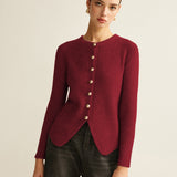 Düğmeli Açık Yırtmaçlı Triko Hırka