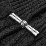 Siyah Örgü Desenli Metal Detaylı Kazak