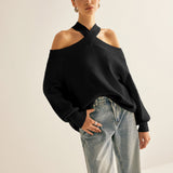 Çapraz Sırtlı Omuz Açık Triko Kazak