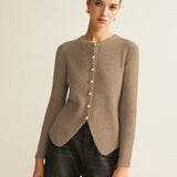 Düğmeli Açık Yırtmaçlı Triko Hırka