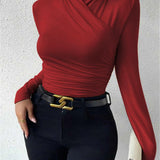 Şık Kruvaze Detaylı Bej Bluz