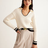 İşlemeli Kontrast Süslemeli Rahat Kazak