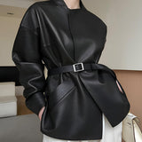 Obsidian Belted Leather Blazer