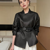 Obsidian Belted Leather Blazer