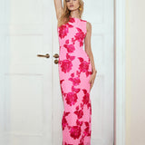 Jakarlı Çiçek Maxi Elbise