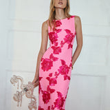 Jakarlı Çiçek Maxi Elbise