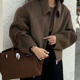 Düz Fermuarlı Tweed Ceket