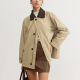 Kontrast Yaka Fermuarlı Kargo Ceket