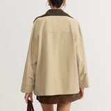 Kontrast Yaka Fermuarlı Kargo Ceket