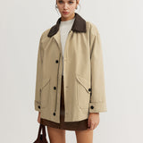 Kontrast Yaka Fermuarlı Kargo Ceket