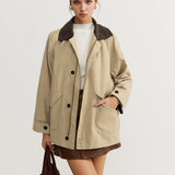 Kontrast Yaka Fermuarlı Kargo Ceket