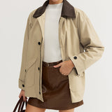 Kontrast Yaka Fermuarlı Kargo Ceket