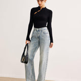 Siyah Asimetrik Kesim Triko Bluz