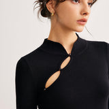 Siyah Asimetrik Kesim Triko Bluz