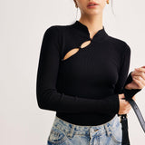 Siyah Asimetrik Kesim Triko Bluz